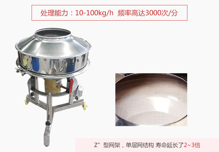 高频筛处理能力:10-100KG/H 频率高达3000次/分 ;