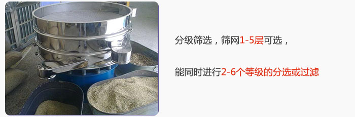 分级筛选,可筛1至5层筛网,能同时进行2至6个等级的分选或过滤