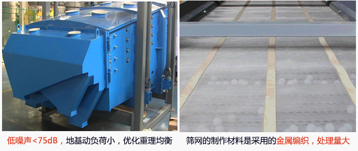 方形摇摆筛采用低噪声<75dB,地基动负荷小,优化重理均衡;筛网的制作材料是采用的金属编织,处理量大。