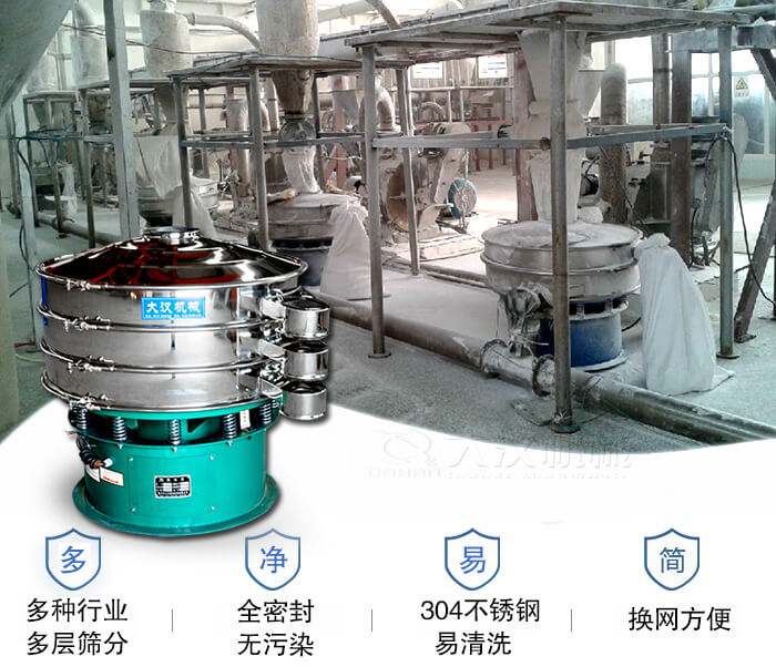 多种行业多层筛分采用全密封结构,无污染。304不锈钢材质易清洗。同时换网方便。